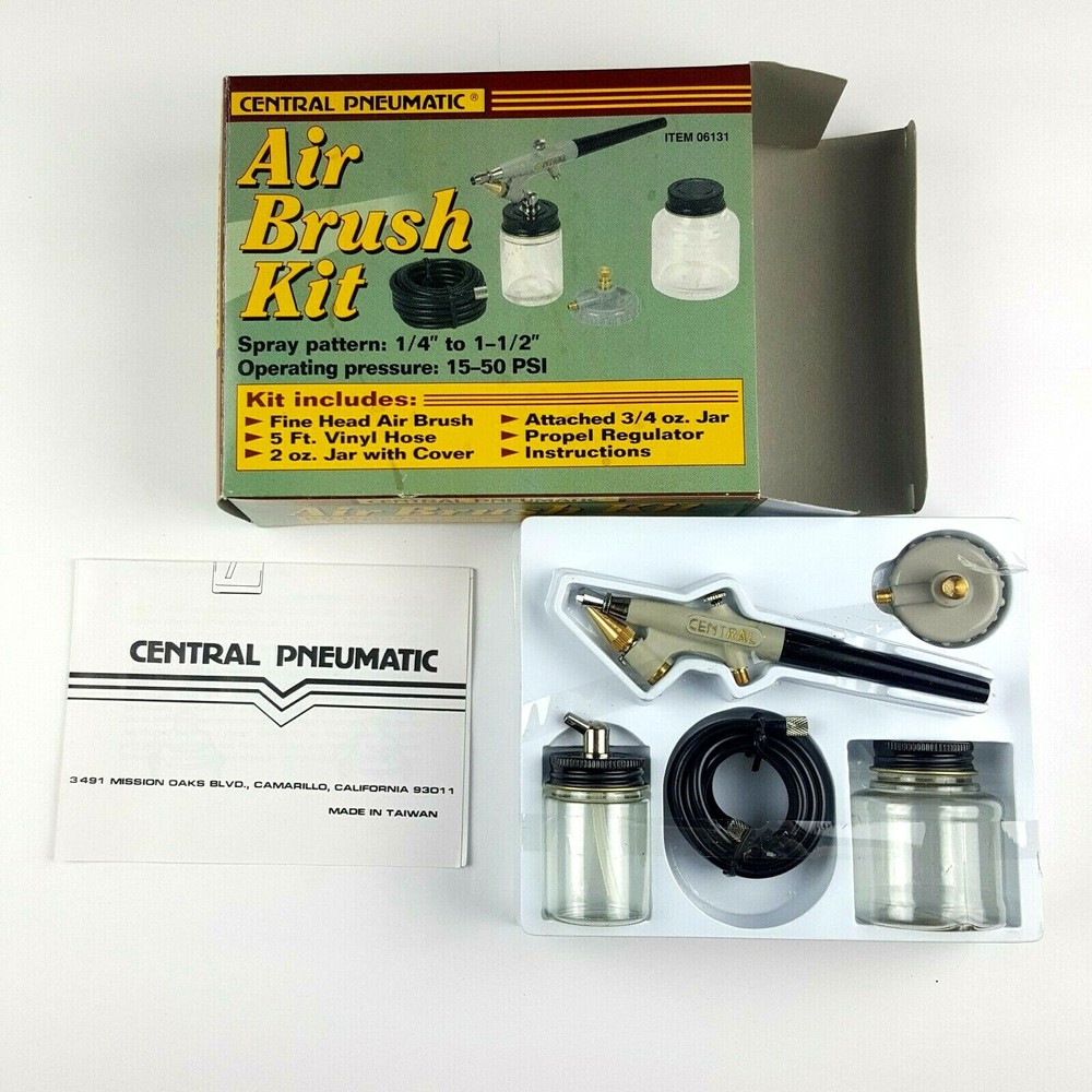 Central Pneumatic Air Brush Kit 15-50 PSI # 6131 Spray Pattern 1/4″ – 1-1/2″ New