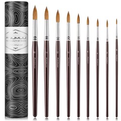 Sable Watercolor Brushes 9pcs #0,#2,#4,#6,#8,#10,#12,#14,#16, Brown-9pcs