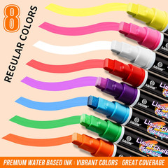 Chalk Markers Neon 8 Colors, Jumbo Liquid Chalk Markers with 10Mm 3-In-1 Tips Pe