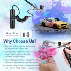 Airbrush Kit with Compressor, 2 Airbrushes, 6400mAh 50PSI High Pressure Airbr…