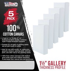 5″ x 7″ Gallery Depth 1-1/2″ Profile Stretched Canvas 5-Pack – Gesso Primed