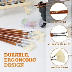 DUGATO Artist Fan Paint Brush Set of 9, White 9pcs Brushes, White, Brown