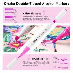 Ohuhu Markers 48-Color Double Tipped Brush Chisel Alcohol Markers for Adults
