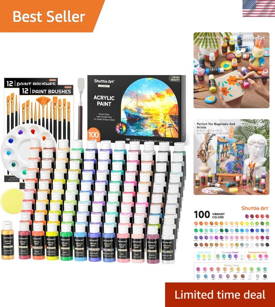 Ultimate Acrylic Paint Collection – 100 Colors, Non-Toxic, Waterproof & Safe