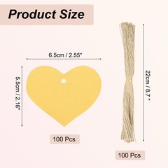 100Pcs Kraft Paper Gift Tags String 2.2 x 2.6 Inch Heart Shape Glittery Yellow