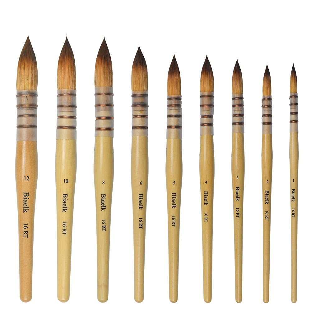 Acrylic Paint Watercolor Brushes Set 9PCS Taklon Hair Size #1-#12