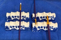 BLUE WILLOW Rare Set of 4 Brush Rests, Pen Holders, Pretty Display or Repurpose