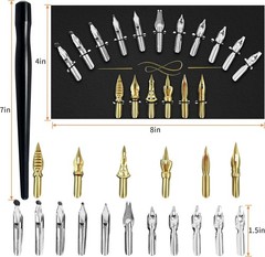 Calligraphy Pens Set – 17 Pieces Stainless Steel Pen Nibs black
