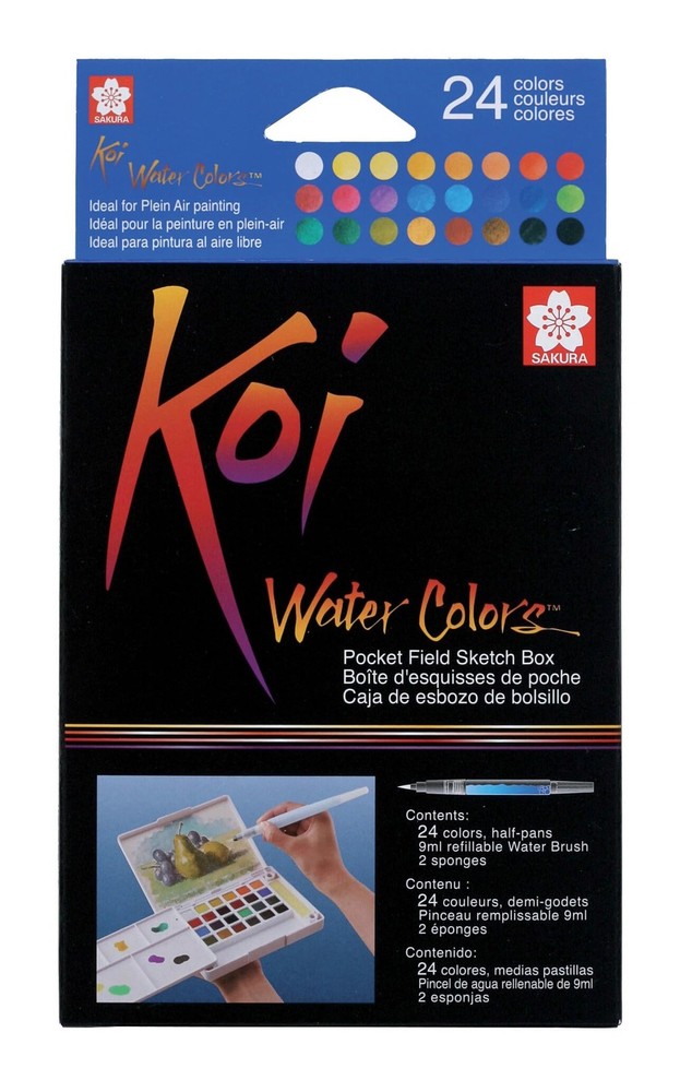 SAKURA XNCW-24N, 24 Assorted Watercolors Field Sketch Set with Brush Multicolor