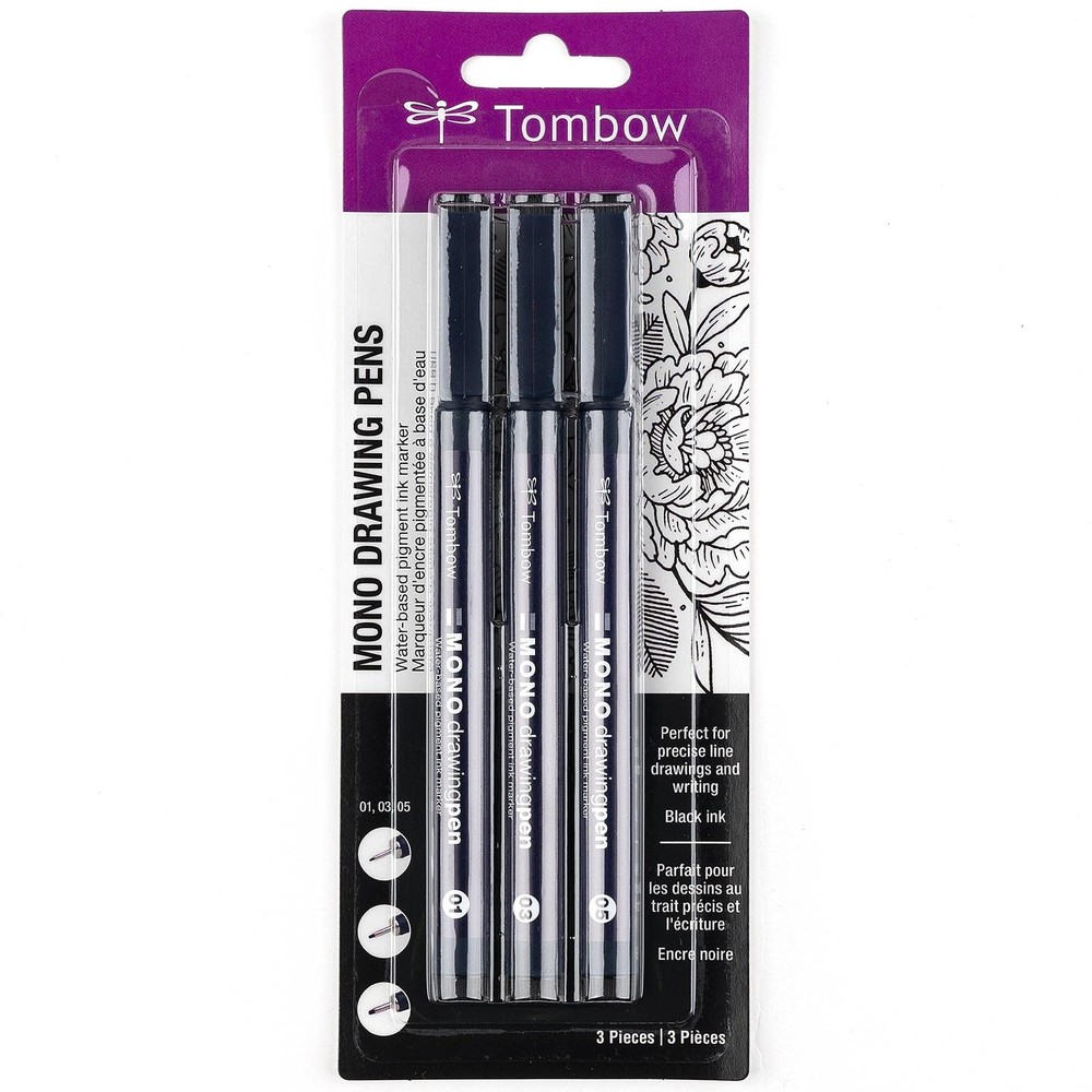 Tombow 66403 MONO Drawing Pen, 3-Pack. Create 1 count (Pack of 3), Black