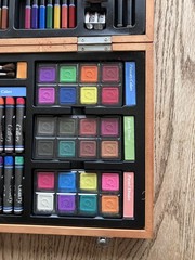 Used Gallery Studio Deluxe Art Set with Wooden Case Colored pencil pastels paint