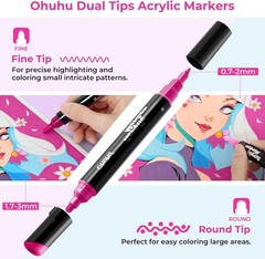 Ohuhu Acrylic Paint Pens 30 Colors Dual Tips (Round & Fine) High Opacity Paint
