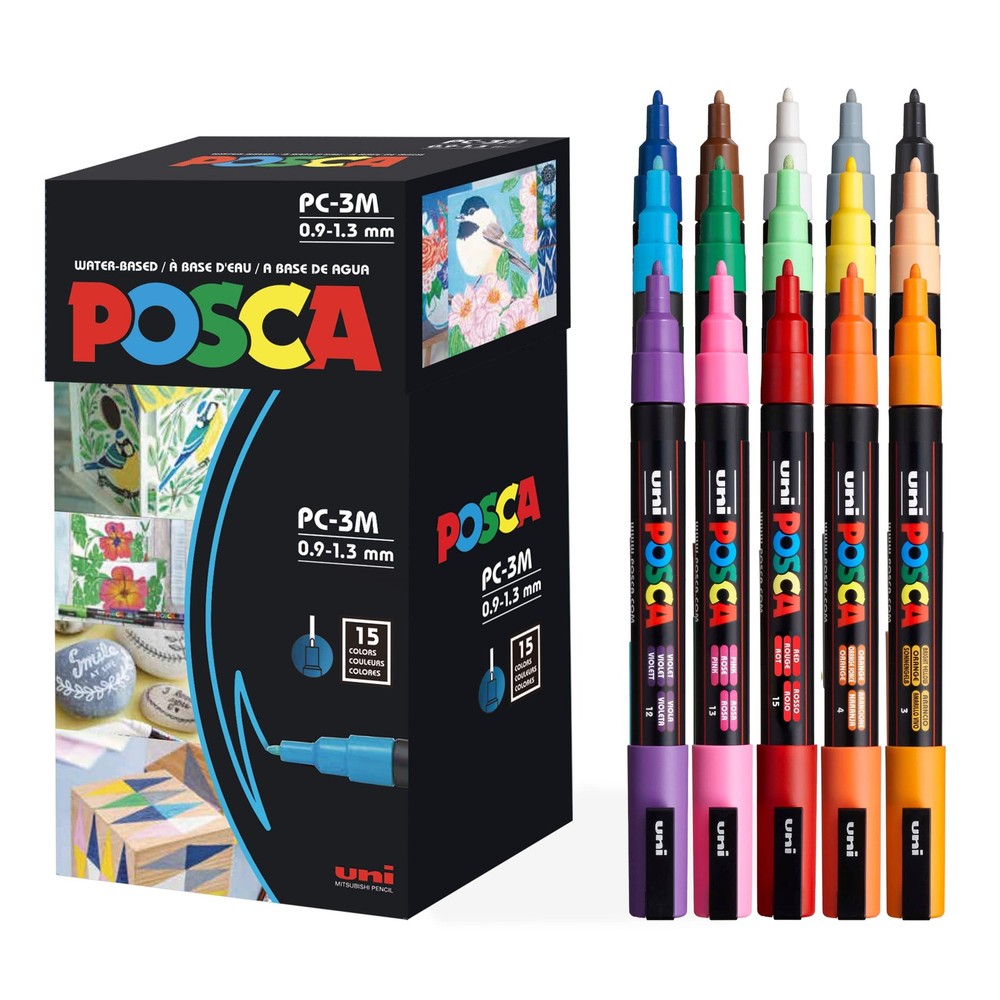 posca Paint Markers, 3M Fine Point Acrylic 1 Count (Pack of 15), Multicolor
