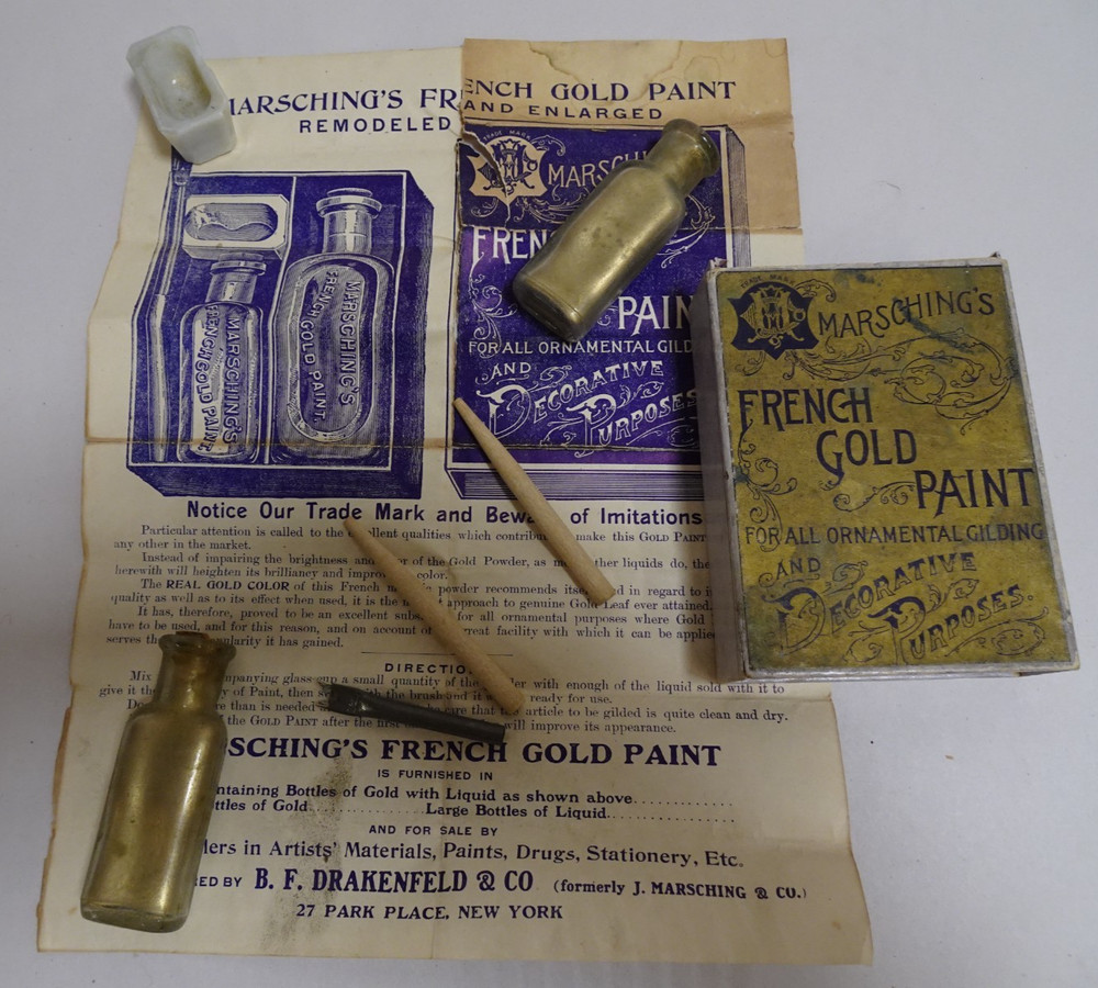 Marsching’s French Gold Paint Box and Bottles Antique Ornamental Gilding
