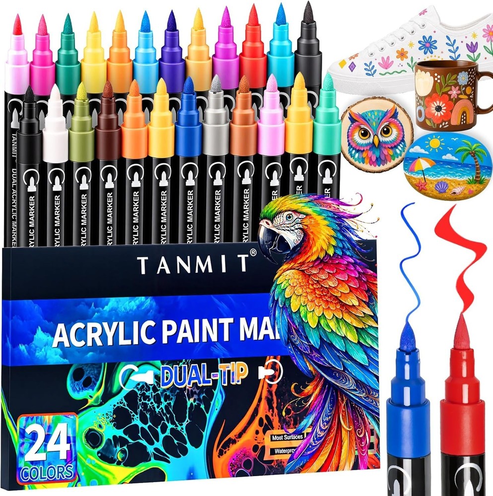 Versatile Dual Tip Acrylic Markers in 24 Colors – Perfect for All Surfaces