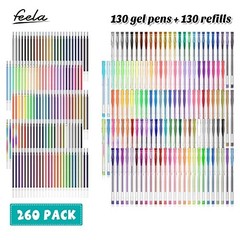 Gel Pens Set, 260 Pack 130 Colored Gel Pens Plus 130 Refills for Adult Coloring