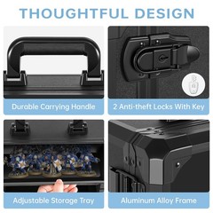 Miniatures Storage Case Aluminum Alloy Frame Lock Large Black WELIDAY Transport