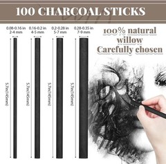 100 Pcs Willow Charcoal Sticks Willow Charcoal Artists Beginners Students