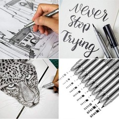 Precision Micro-Line Pens, Set of 9 Black Micron Fineliner Ink Pens, Waterproof