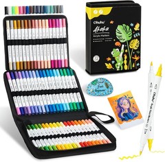 Acrylic Paint Markers Dual Tips: 72 Colors Brush & Fine Paint Pens High Opaci…