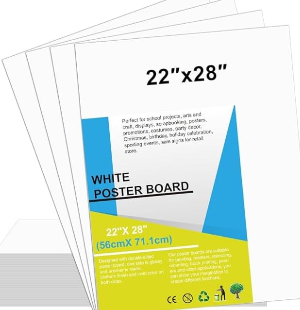 10 Pcs 22″ x 28″ Poster Board White Poster Paper Bulk, 250 GSM Thickness Visi…
