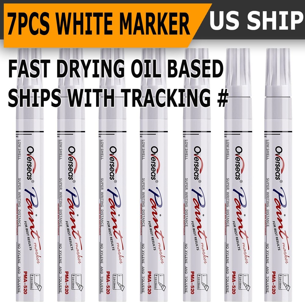 7Pc Waterproof Permanent White Paint Marker Pen For Car Tire Tread Rubber Metal