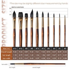 Watercolor Brushes Flat, Round Pointed, Dagger, Cat’s Tongue Oval, Brown