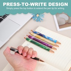 4 Pcs Metal Ballpoint Pens, Marble Retractable Black Ink Pen, Dark Red Casing