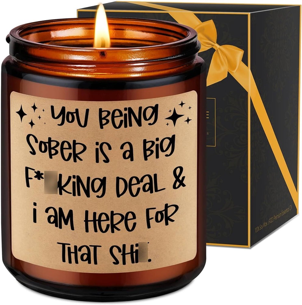 Fairy’s Gift Sober Candle, Sobriety Gifts for Women Men, Funny Brown-Lavender