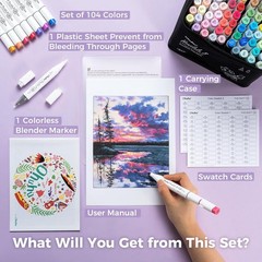 Ohuhu Honolulu B 104 Colour Alcohol Marker Set – Brush & Fine Dual Tip