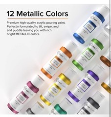 GenCrafts Metallic Acrylic Pouring Paint 12 Colors Pre-Mixed High Flow & Read…