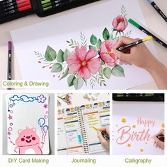60 Colors Brush & Fine Dual Tip Watercolor Markers for Adult Coloring Books N…