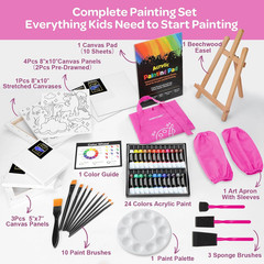 59Pcs Acrylic Paint Set – Art Supplies Kit with 24 Non-Toxic Paints, Easel, Brus