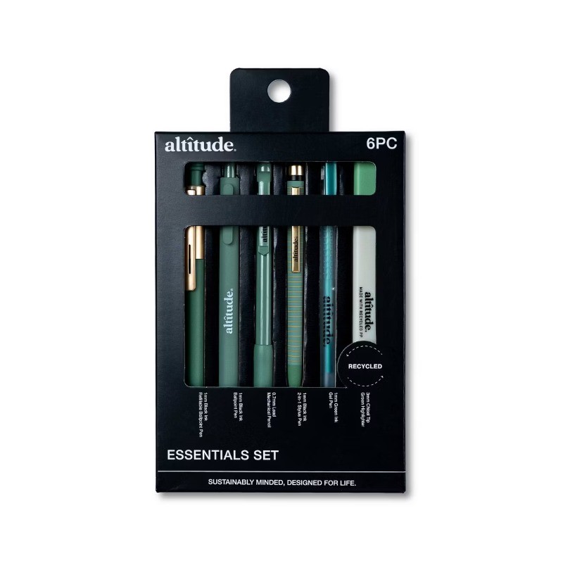 6pk Writing Kit: Pens, Mech Pencils, Highlighter – Dark Sage