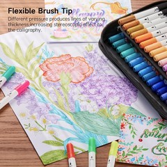 105 Dual Tip Brush Marker Pens Set + Bonus Coloring Book