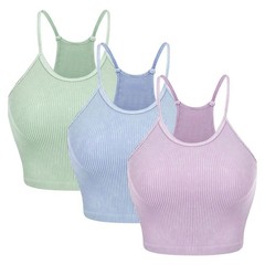 3 Pack Women Crop Basic Tank Top Ribbed Knit Sleeveless Round Neck 9 Color Ma…