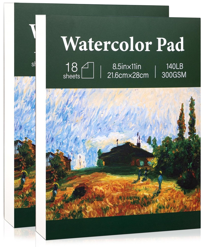 2 PCS Watercolor Paper Pad 36 Sheets 140lb/300gsm Thick Sketch 8.5×11 Inch