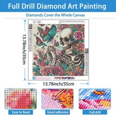 Skull Diamond Art Kits for Adults,Round Full Drill 5D Diamond Painting Kits foR