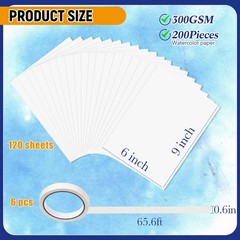 120 Sheets 6×9 Inch Thick Watercolor Paper 140lb/300g & 6 Pack Masking Tape
