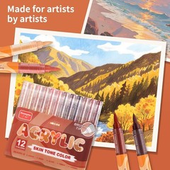 Kander Guangna Acrylic Paint Markers 12 Colors, Skin Tone Series Set with Soft B