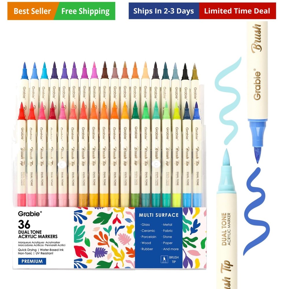 72 Colors Acrylic Paint Markers, Soft Brush Tip Acrylic Markers Set, Water Ba…