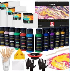 49pc Fluid Art Starter Set Acrylic Pour Paint and Canvas Kit Painting Craft Gift