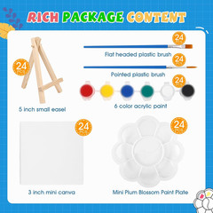 24 Set Mini Acrylic Paint Kit, Mini Stretched Canvas with Easel, Valentines Day