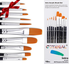 GOTIDEAL Paint Brush Set, 10 Pcs round Pointed Tip, Small Nylon Hair Brushes for