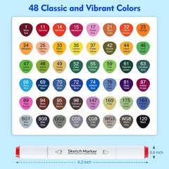HOMESILMO-48 Color Double Head Alcohol Marker Set, Fine Chisel, Dual Effect Desi