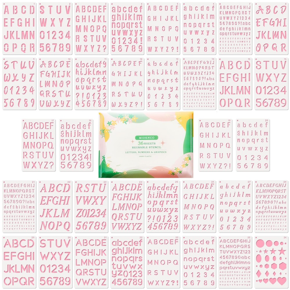 Midenco Reusable Small Letter Stencils for Painting, 36 Pcs small, White