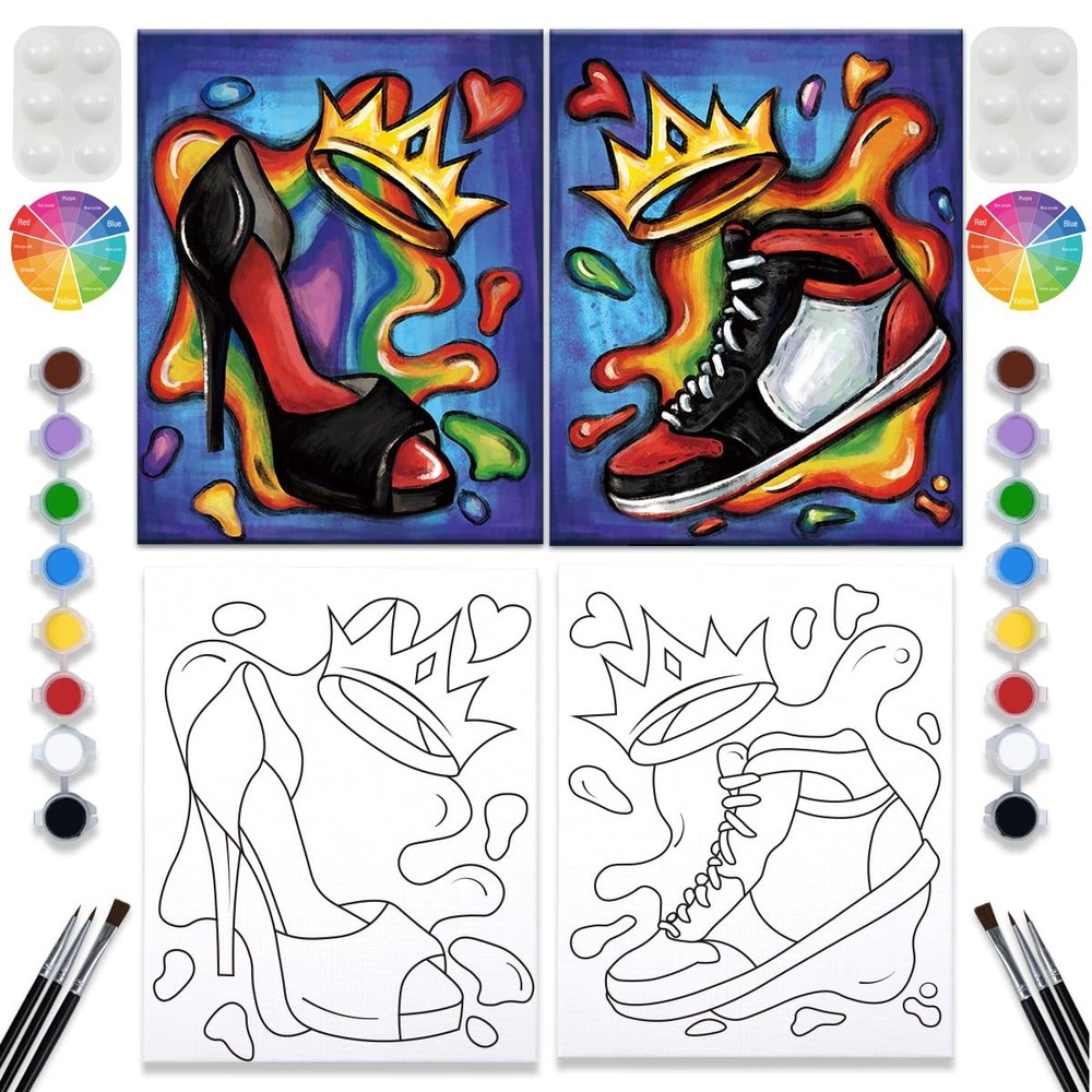 VALLSIP 2 Pack Paint and Sip Canvas Painting Kit Pre 8×10 inches, Multicolor