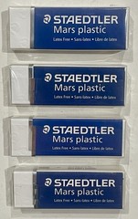 STAEDTLER MARS PLASTIC LATEX FREE (QTY 4) WHITE ERASERS FOR PAPER & FILM-NEW