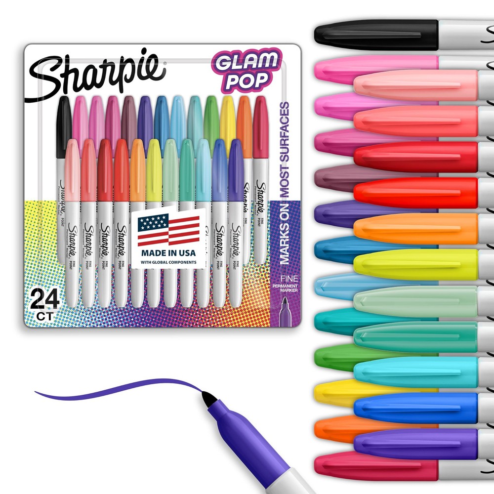 Sharpie Glam Pop Permanent Markers Fine Tip 1 Count (Pack of 24), Assorted