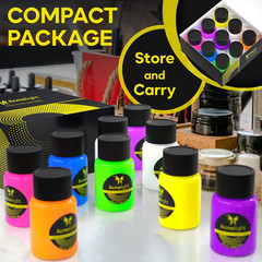 Glow in the Dark Acrylic Paint Set – 9 Neon Fluorescent Colors for Canvas, Wood